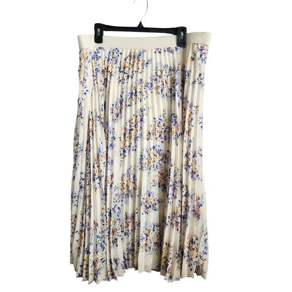 Vince Camuto Womens Off White Floral Accordion Pull On Skirt Size XXL - Picture 1 of 5